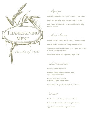 Customize Harvest Thanksgiving Menu
