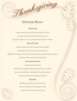 Customize Cafe Thanksgiving Menu