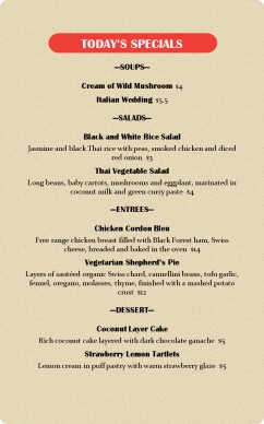 Customize American Style Specials Menu
