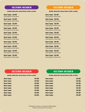 Customize American Style Menu Page