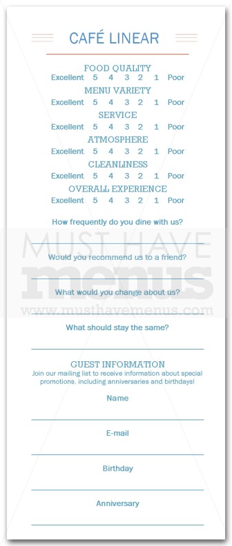 restaurant customer comment card template restaurant comment card