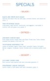 Cafe Restaurant Specials Menu
