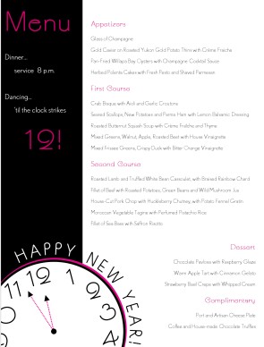 Customize New Years Menu