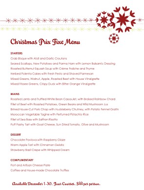 Customize Christmas Prix Fixe Menu