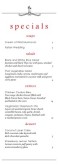 East Cafe Daily Specials Menu