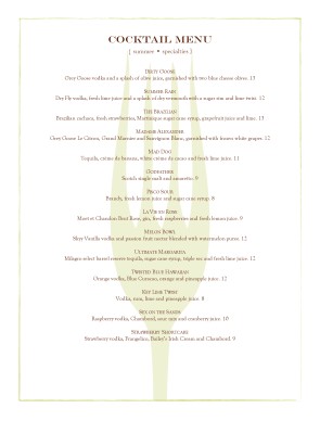 Customize Bar Restaurant Cocktail Menu
