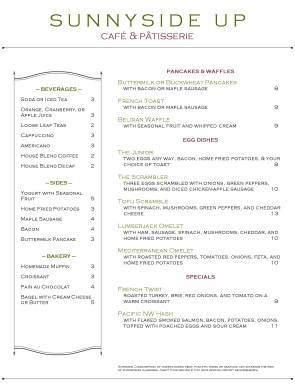 Customize Breakfast Food Menu