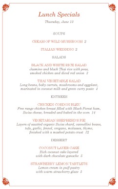 Customize Garden Cafe Specials Menu