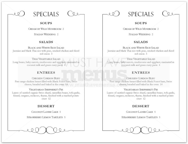 fine dining restaurant menu template