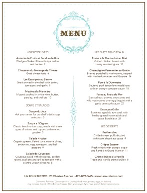 fine dining restaurant menu template