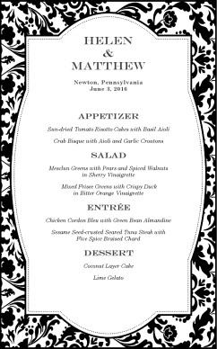 Customize Fine Restaurant Wedding Menu