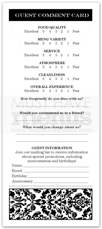 Fine Restaurant Comment Card | page 1