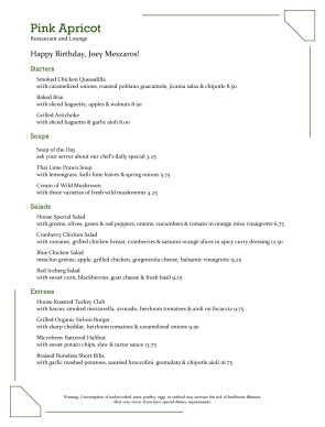 Customize Birthday Menu