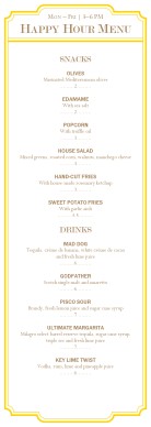 Customize Yellow Happy Hour Menu