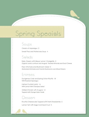 Customize Springtime Specials Menu
