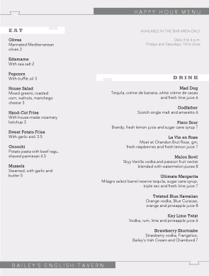 Customize Tavern Happy Hour Menu