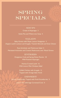 Customize May Specials Menu