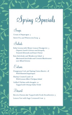 Customize April Spring Specials Menu