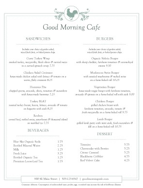 Customize Buffet Cafe Menu Customize Buffet Cafe Menu