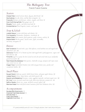 Customize Wine Bar Dining Menu
