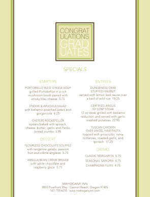 Customize High School Graduation Menu