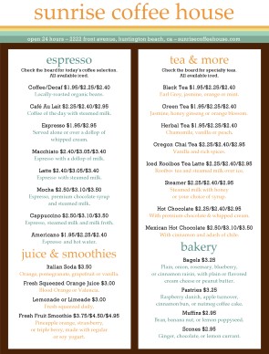 Customize Coffee Menu