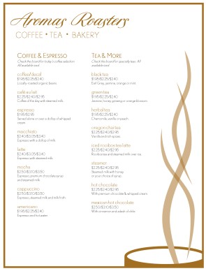 Customize Espresso Coffee Menu