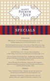 Happy July 4th Specials Menu