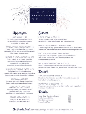 Customize Happy July 4th Menu