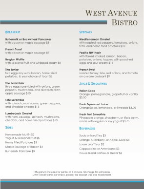 Customize Downtown Cafe Menu