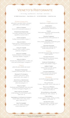 Customize Venetian Italian Menu