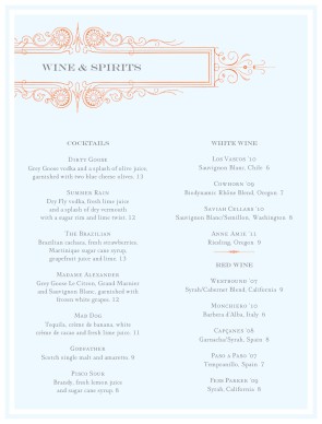 Customize French Bar Menu