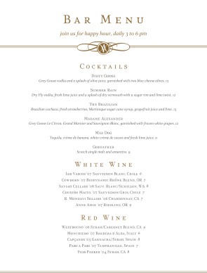 Customize Bar Cocktail Menu