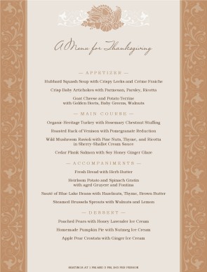 Customize Continental Thanksgiving Menu