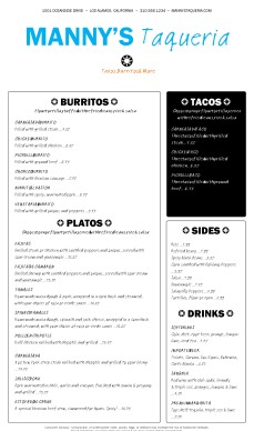 Customize Sample Mexican Menu