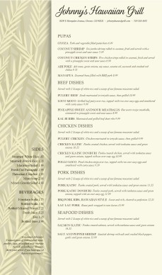 Customize Hawaiian Food Menu