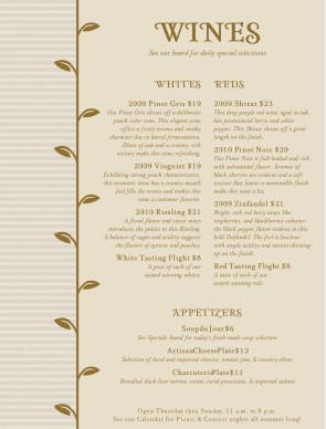 Customize The Winery Menu