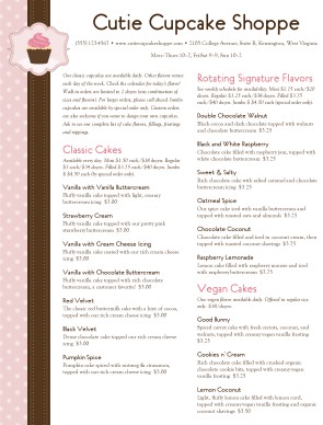 Customize Cake Shop Menu