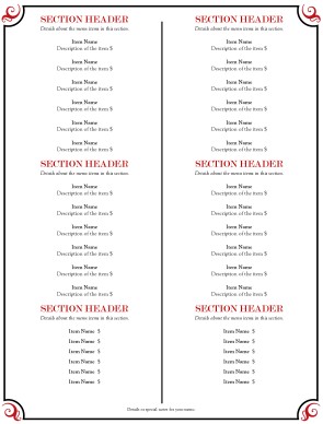 Customize Brasserie Menu Page