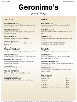 Customize American Food Restaurant Menu
