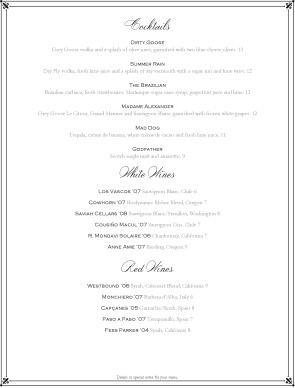 Customize Elegant Bar Menu