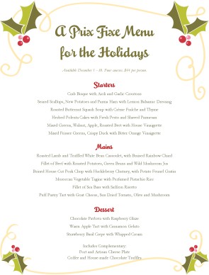 Customize Christmas Holly Buffet Menu