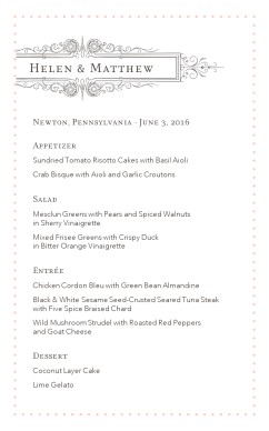 Customize Simple Wedding Menu
