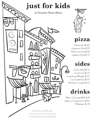 Customize Childrens Pizza Menu