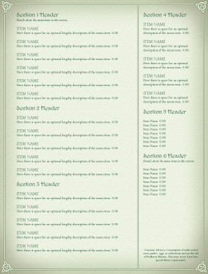 Customize Corner Pub Irish Menu Page