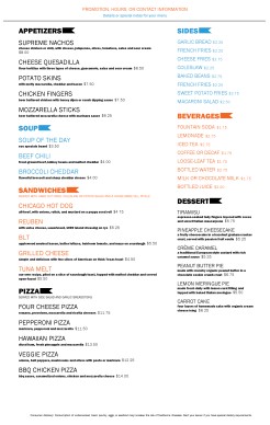 Customize Sports Grill Tabloid Menu Page