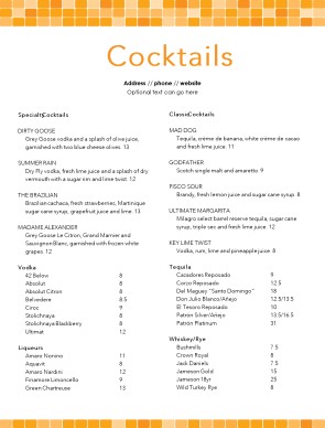 Customize Vegas Nightclub Menu
