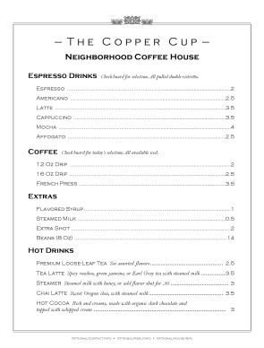 Customize Cafe Coffee Menu