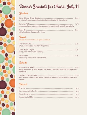 Customize Dinner Specials Menu