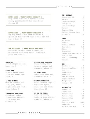 Customize Cocktail Drinks Menu